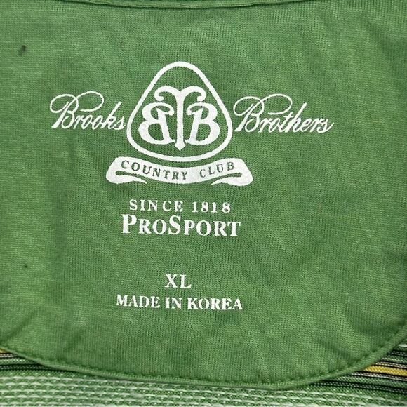 Brooks Brothers Prosport Mens Polo Shirt XL Green‎ Yellow Striped Golf Collared - Picture 7 of 9